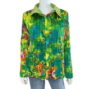 UBU Crinkle Reversible Jacket Size 2 / US L BOHO Floral Handmade Full Zip Artsy